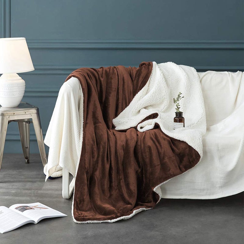 LBRO2M Sherpa Fleece Bed Blanket Twin Size Super Soft Fuzzy Plush Warm Cozy Fluffy Microfiber Couch Throw Velvet Double Reversible Luxurious Blankets,Brown - Image 3